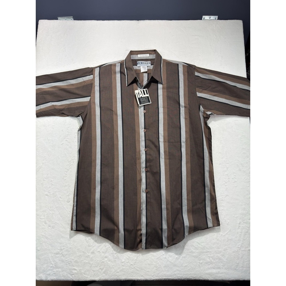 Untied Shirt Mens XLT Brown Striped Short Sleeve Button Front Casual Tall
